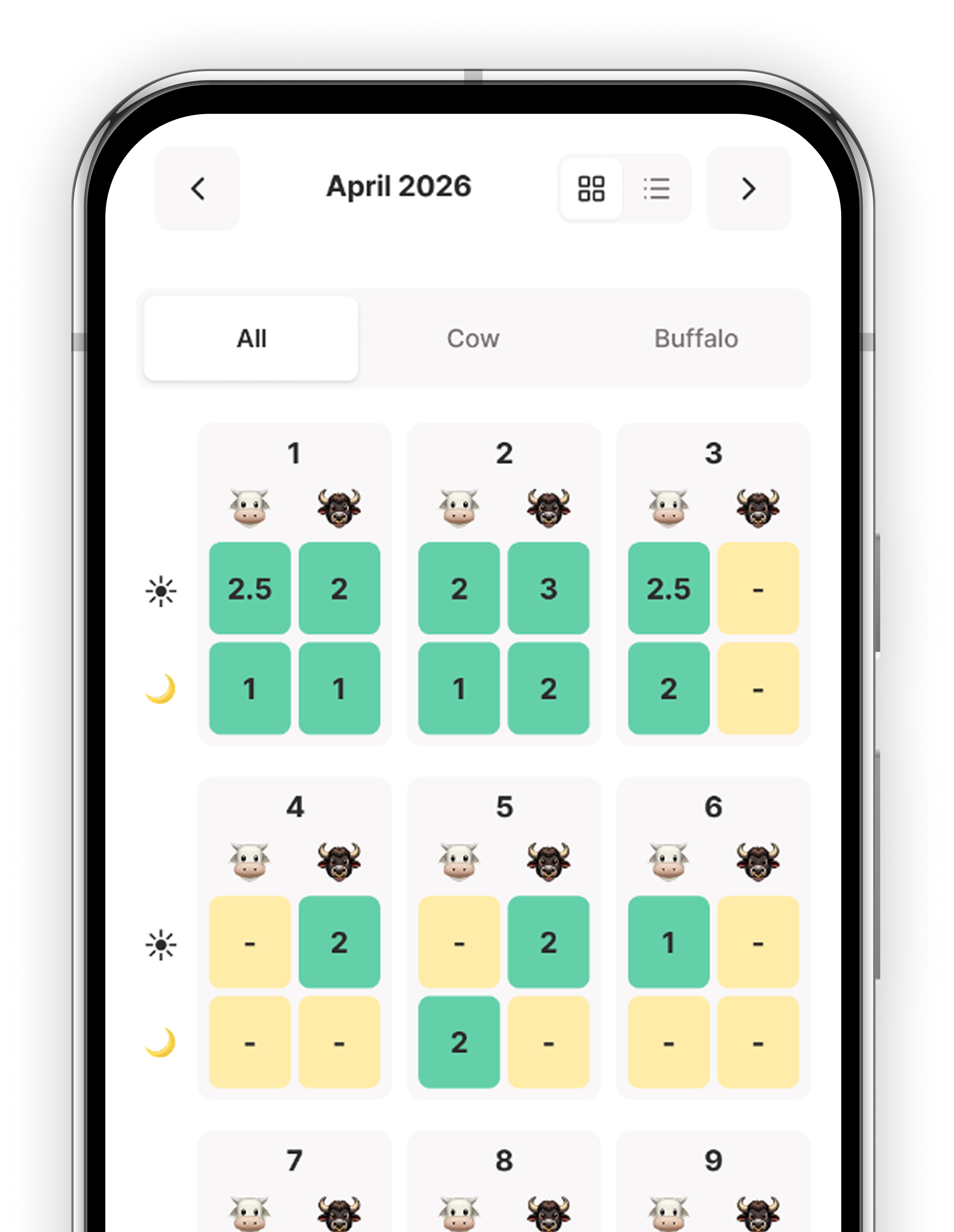 DudhHisaab dashboard on a phone
